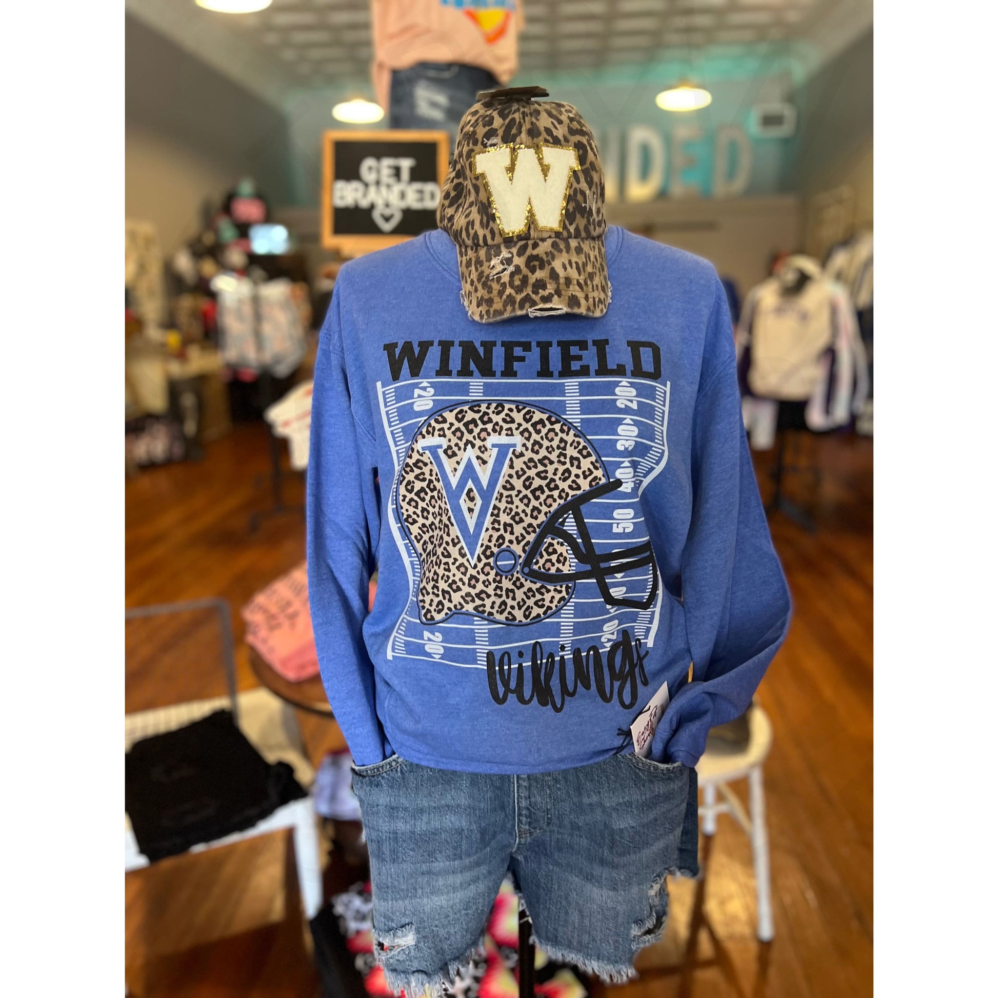 Vikings Leopard Football Helmet Crew Sweatshirt